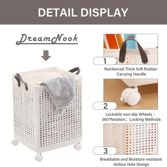 Collapsible laundry Hamper, Laundry hamper with Wheels, Plastic Foldable Laundry Hamper, Dirty Clothes Hamper with Handles for Laundry Room, Bedroom & Bathroom {2}