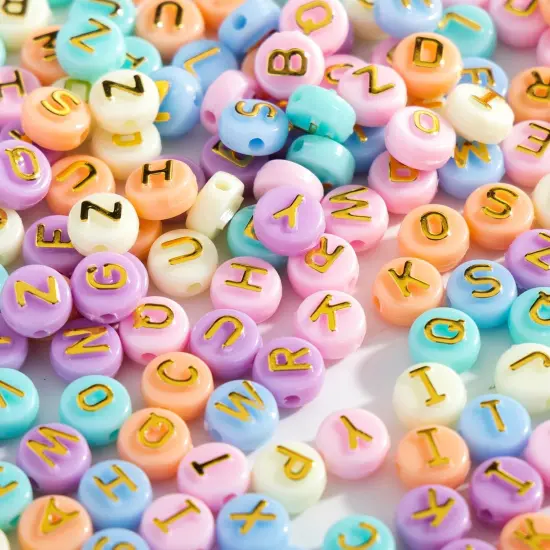 Mix Candy Color Acrylic Raised Round Large Hole Letter Alphabet Beads Flat Disc Coin for DIY Friendship Bracelet Necklace Jewelry Making Supplies Kit Bulk {4}