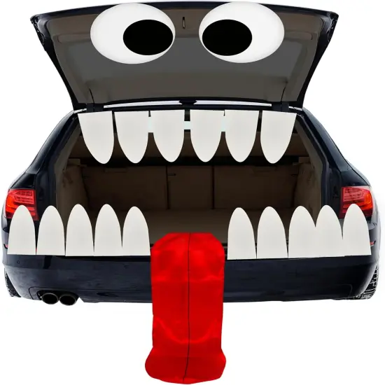 4E's Novelty Monster Trunk or Treat Car Decoration Kit - Huge Tongue Monster Face with Teeth & Tongue - Reusable Waterproof Halloween Car, SUV, Garage Door & Outdoor Party Decorations {1}