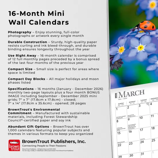 Wildflowers | 2026 7 x 14 Inch (Hanging) Monthly Mini Wall Calendar {6}