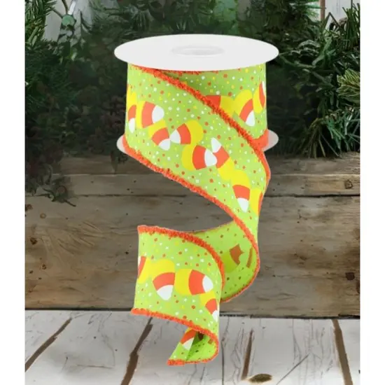 2.5" Candy Corn Drift Edge Ribbon: Lime (10 Yards) {3}