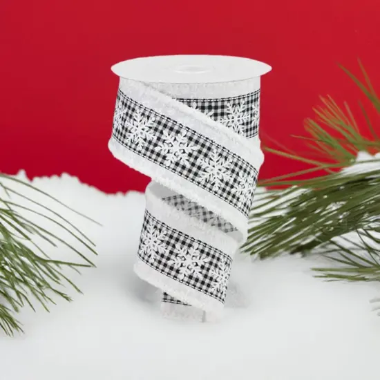 2.5" Snowflakes Check Drift Ribbon: White (10 Yards) {4}