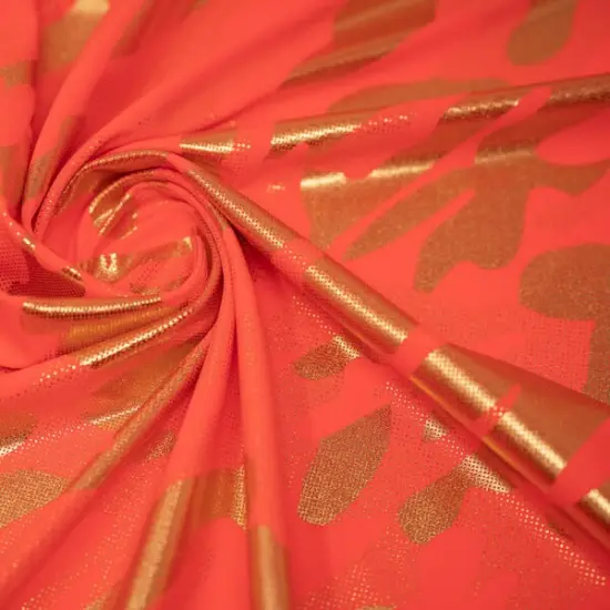 Nugi Foil Printed Spandex Fabric Bright Orange/G {1}