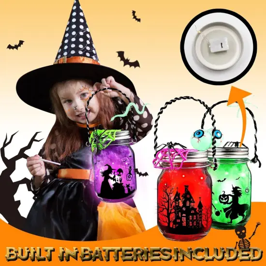 6pc - Glass Mason Jar DIY Lantern Kit,Halloween Craft Kit {3}