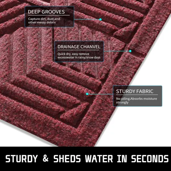 Door Mat Outside Entrance, 29.5x17 Inch, All-Season Indoor Outdoor Welcome Mat, Heavy Duty Natural Rubber, Non-Slip, Resist Dirt, Stain and Fade Resistant, Low Profile, Easy Clean Patio, Red {2}