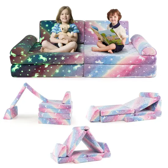 Flannel Fabric Modular Kids Play Couch with Glow-in-the-Dark Patterns Multicolor {4}