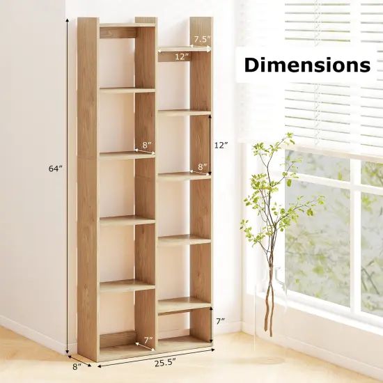 11-Tier Modern Bookcase with Anti-Tipping Kits and Open Storage Shelves Natural {5}