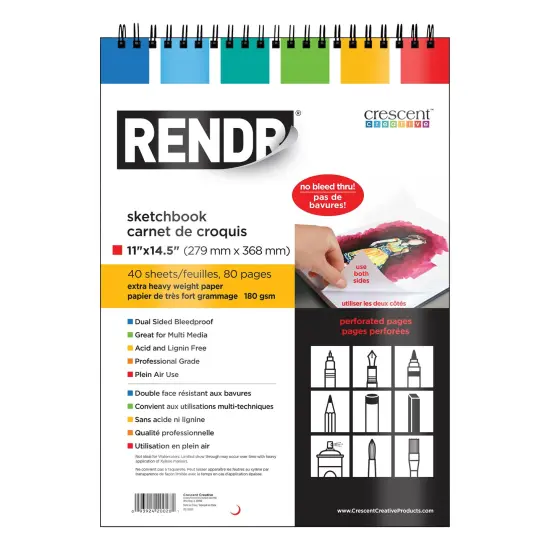 Rendr No Show Thru Wire Bound Perforated Sketchbook-11"x14", 40 Sheets {1}