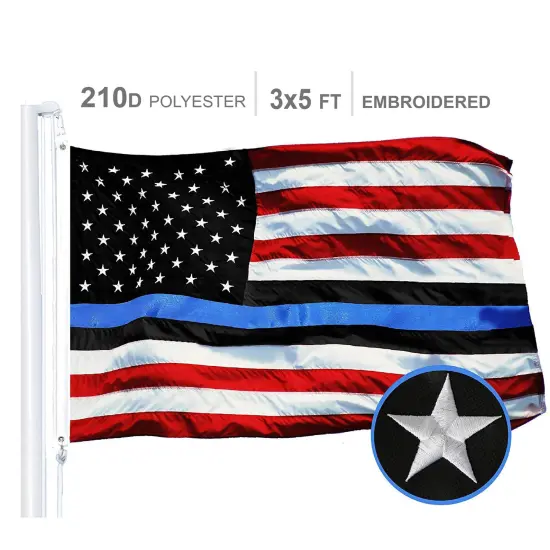 Blue Lives Matter Flag 210D Embroidered Polyester 3x5 Ft {1}