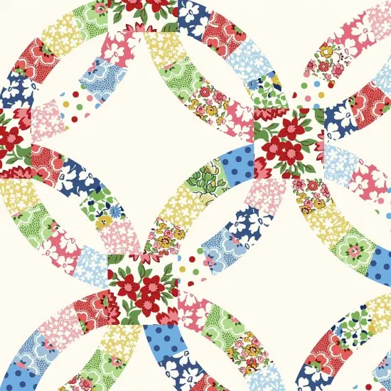 Multi Merry-Go-Round Double Wedding Ring Cotton Wideback Fabric per yard {1}