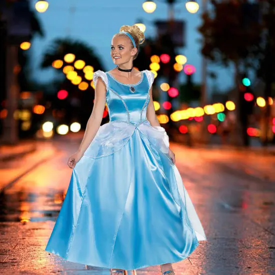 Womens Small Deluxe Cinderella Costume With Shimmery Blue Princess Ball Gown {1}