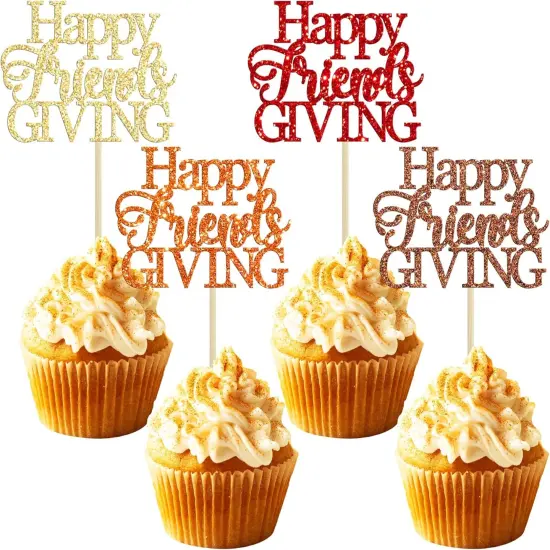 24Pcs Happy Friendsgiving Cupcake Toppers - Red {1}