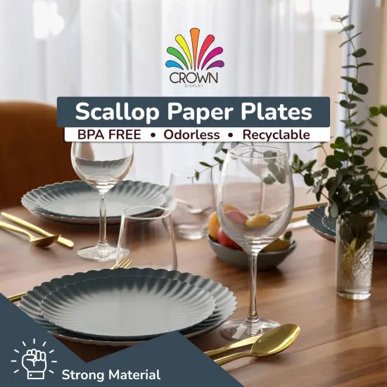 Earthtrends Scalloped Paper Plates 8.5 Inch & 10.5 Inch Dinner Plate Set &ndash; Fancy Disposable Plates for Party, Wedding, Birthday, Baby Shower &ndash; Large & Small Paper Plate Set for Parties, Events, Catering &ndash; ElegantFloral Design Slate Blue {3}