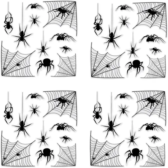 4 Sheets Black Spider & Web Halloween Window Clings (44 Pieces) {1}