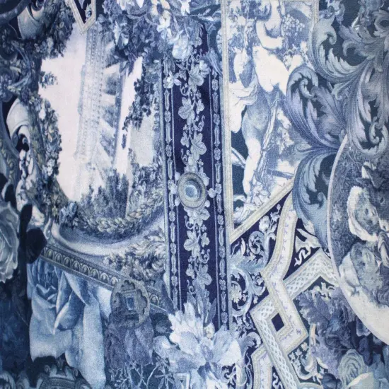 1 Yard Blue Renaissance Print Stretch Velvet Fabric for Dancewear Leggings Costumes Streetwear (36" x 60") Inches Wide {3}