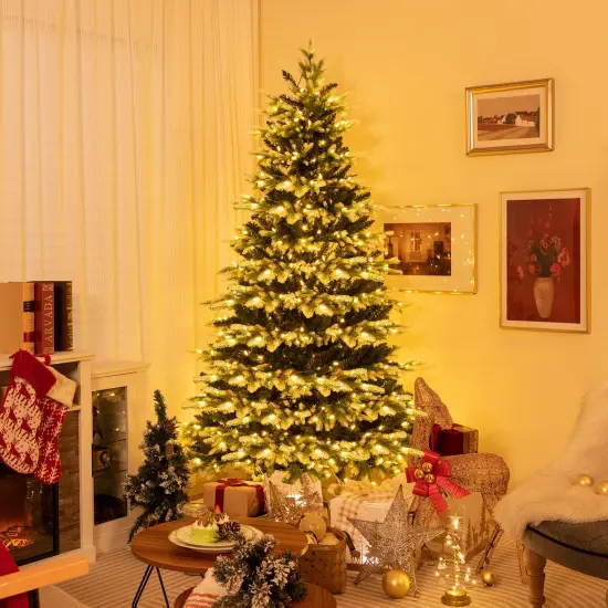 Costway 7 FT Pre-Lit Christmas Tree 3 Modes Hinged with Quick Power Connector & 500 Lights {2}