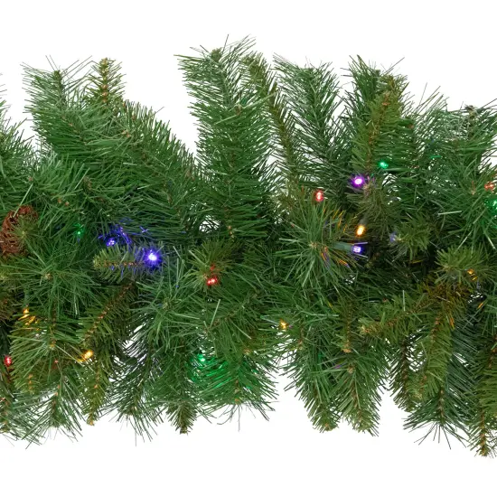 Northlight Pre-Lit Dakota Red Pine Artificial Christmas Garland - 9' x 16" - Multi LED Lights Green {6}
