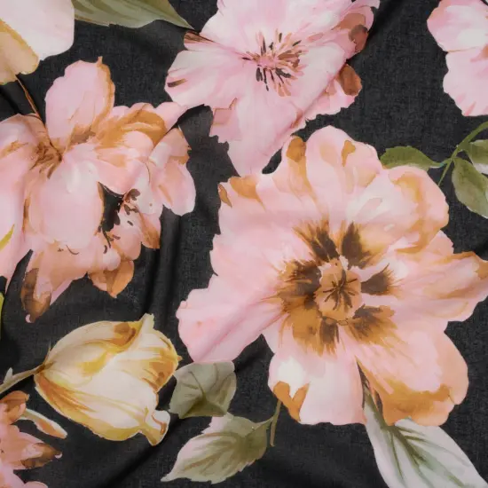 1 Yard Blooming Bouquets Cotton Voile Fabric Light Pink Green Black Floral 59 inch Width {1}
