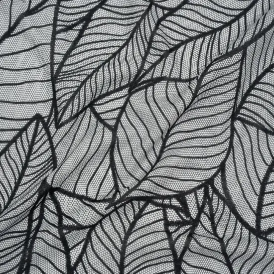 1 Yard Terrestrial Tesserae Cotton Crepe Fabric Black White Embroidered Leaves 53 inch Width {1}