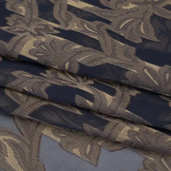 1 Yard Navy Blue Gold Burnout Brocade Fabric Classical Floral Vines 56 inch Width {4}