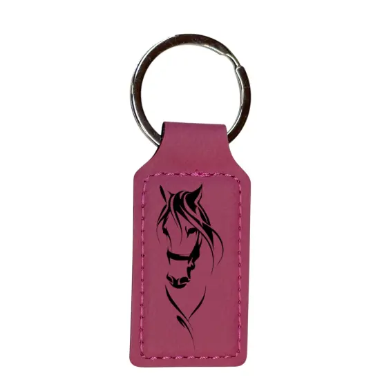Keychain - Rectangle - My Horse - Leather Rawhide/Black {2}