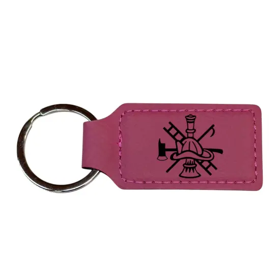 Keychain - Rectangle - Firefighter Emblem - Leather Pink/Black {2}