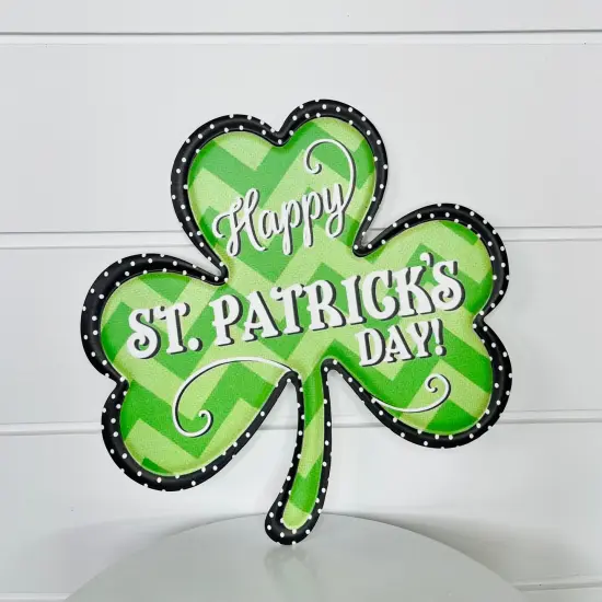 Metal Embossed Zig Zag Clover St. Patrick's Day Sign - Green/Lime/Black/White, 11.5x10.5"-MD0858 {3}