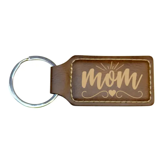 Keychain - Rectangle - Mom - Leather Black/Silver {3}