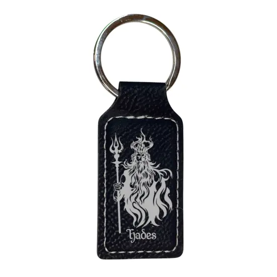 Keychain - Rectangle - Hades God of the Underworld - Leather Black/Silver {1}