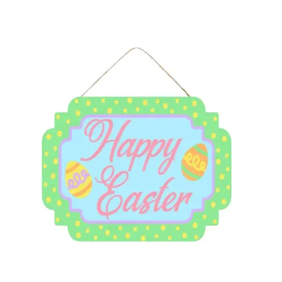 MDF Happy Easter with Eggs Sign - Festive Spring Decoration-AP8298 {1}