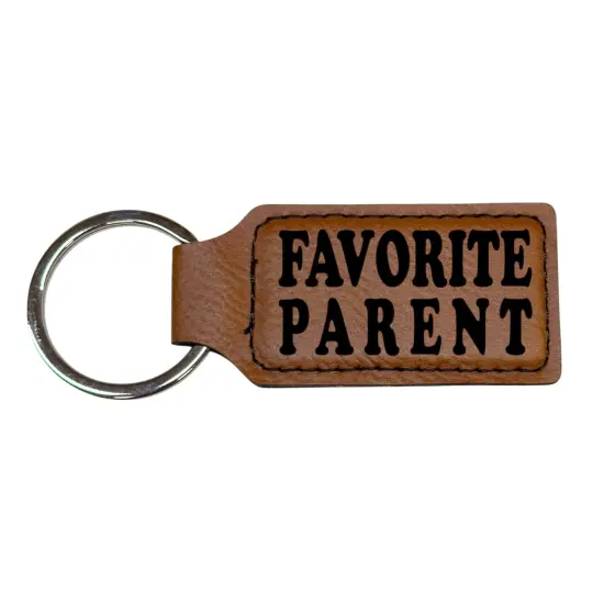 Keychain - Rectangle - Favorite Parent - Leather Black/Silver {4}