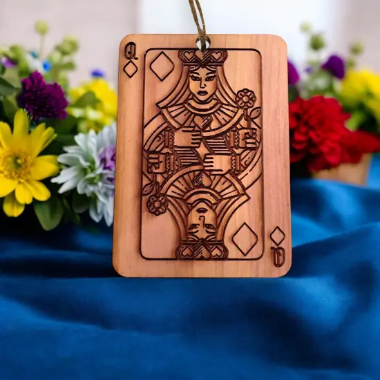 Cedar Ornament - Queen of Diamonds Card {2}