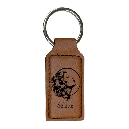 Keychain - Rectangle - Selene Goddess of the Moon - Leather Rawhide/Black {1}