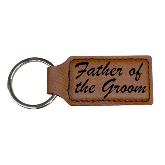 Keychain - Rectangle -Father of the Groom - Leather Black/Silver {4}