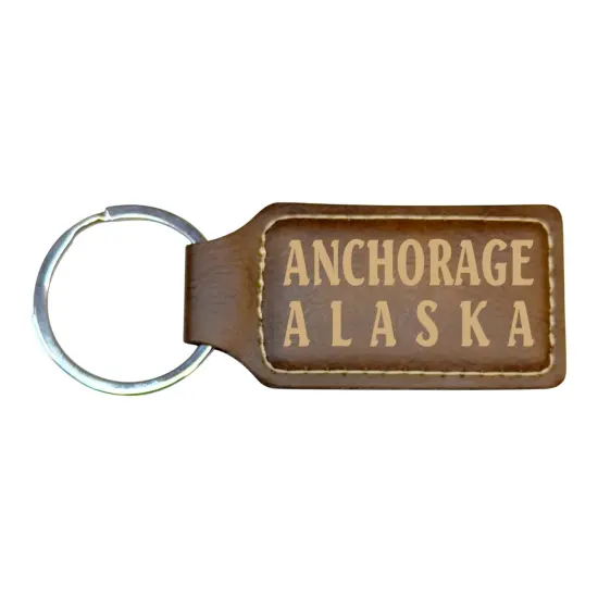 Keychain - Rectangle - Anchorage Alaska - Leather Black/Silver {4}
