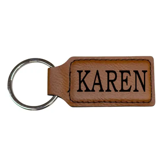 Keychain - Rectangle - Karen - Leather Rustic/Gold {4}