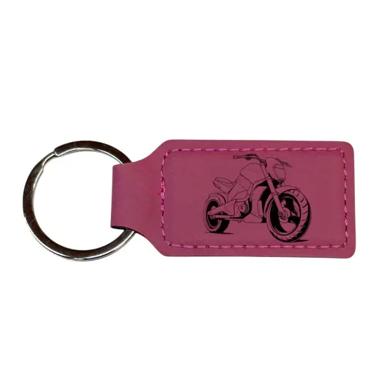 Keychain - Rectangle - Street Bike - Leather Rawhide/Black {2}