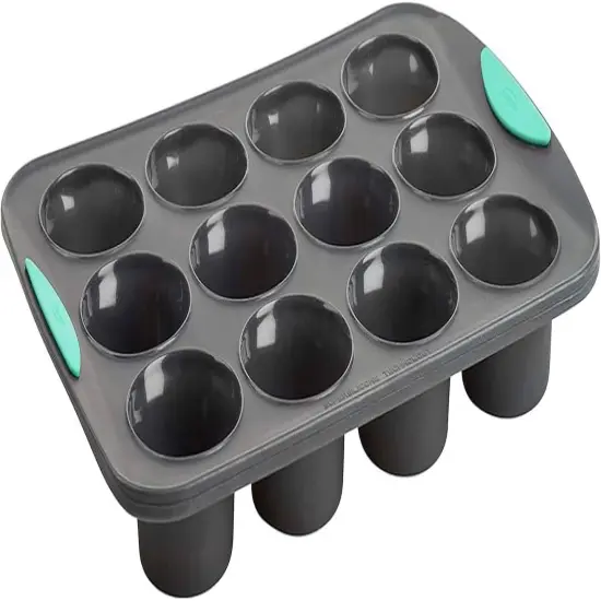 Structured Silicone Muffin Pan, Pan-12 Cup, Grey/Mint {1}