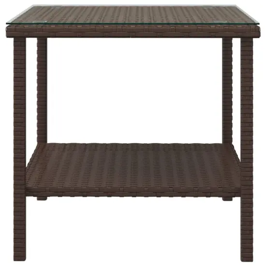 vidaXL Side Table Brown 17.7"x17.7"x17.7" Poly Rattan and Tempered Glass {3}