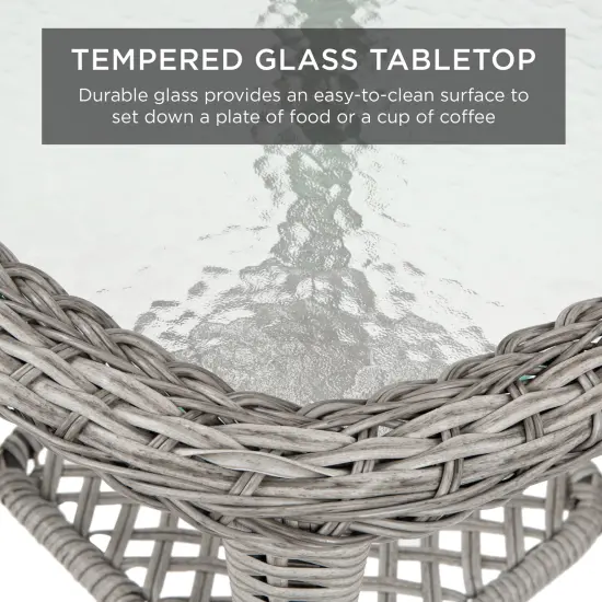 Best Choice Products 3-Piece Patio Wicker Bistro Furniture Set w/ 2 Cushioned Swivel Rocking Chairs, Side Table Navy {4}