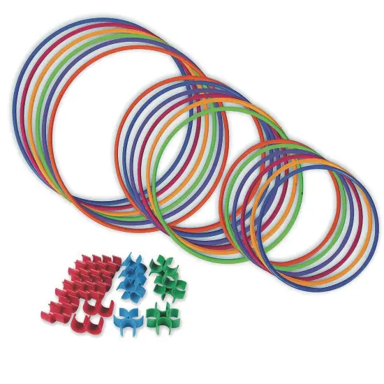 S&S Worldwide Ultimate No-Knott Hoops and Hoop Connector Clips Easy Pack. Includes 18 Durable Hoops, 6 each in 24", 30" and 36" - Plus 19 Hoop Connector Clips! Use Clips to Create Vertical Structures. {3}