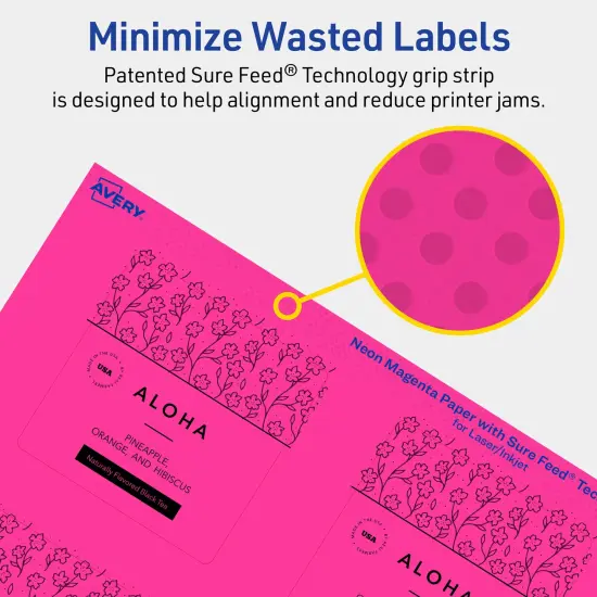 Avery Neon Magenta Paper Labels, 2.75" x 2.75" Square {4}