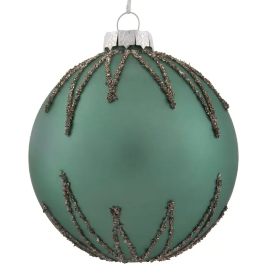 Northlight Matte Glass Ball with Glitter Starburst Christmas Ornament - 4" - Green {6}