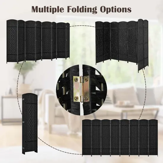 Costway 8-Panel Room Divider 6 FT Tall Folding Privacy Screen with Solid Wood Frame Brown/Black {6}