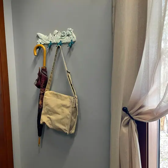 Cast Iron Sealife Plaque with Coral Hooks - Coastal Wall Decor {6}