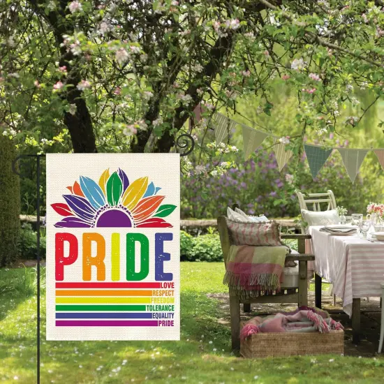 Pride Rainbow Garden Flag 12x18 Inch Double Sided, LGBTQ+ Community Progress Yard Outdoor Flag {4}