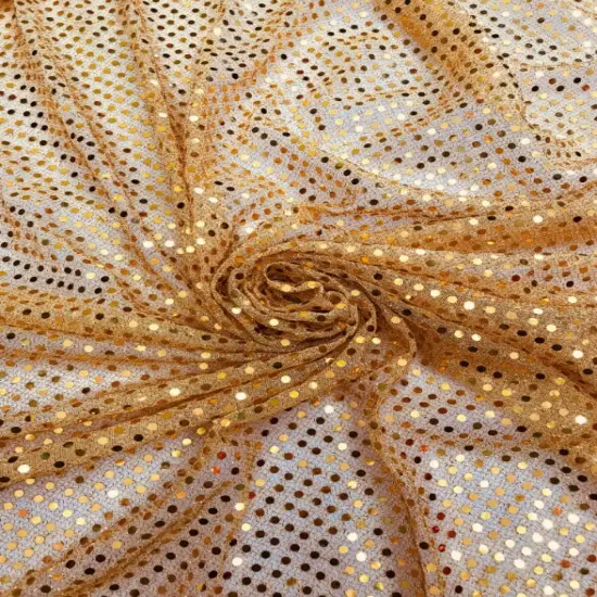 1 Yard Shimmer Orange Small Confetti Sequin Dots Scattered Across a Sheer Mesh Base With a Slight Stretch 42" Wide {1}