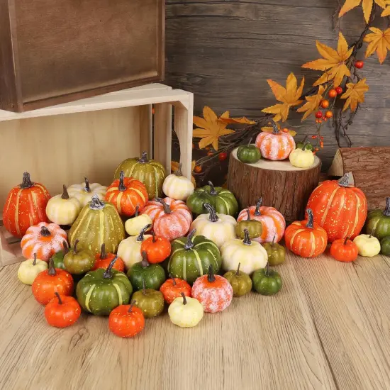 46 Pcs Assorted Artificial Pumpkins for Table Centerpiece {2}