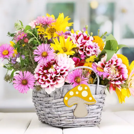 Wooden Spring Ornaments to Paint Mushroom Decoration Cutouts Unfinished 24PCS 3.5 x 3 inches, DIY Blank Unfinished Mushroom Wood Discs Ornament for Home Crafts Hanging Decoration {5}