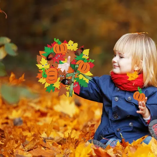 12 Kits 3D Pumpkin Fall Leaf Wreath Craft Kit DIY Thanksgiving {3}